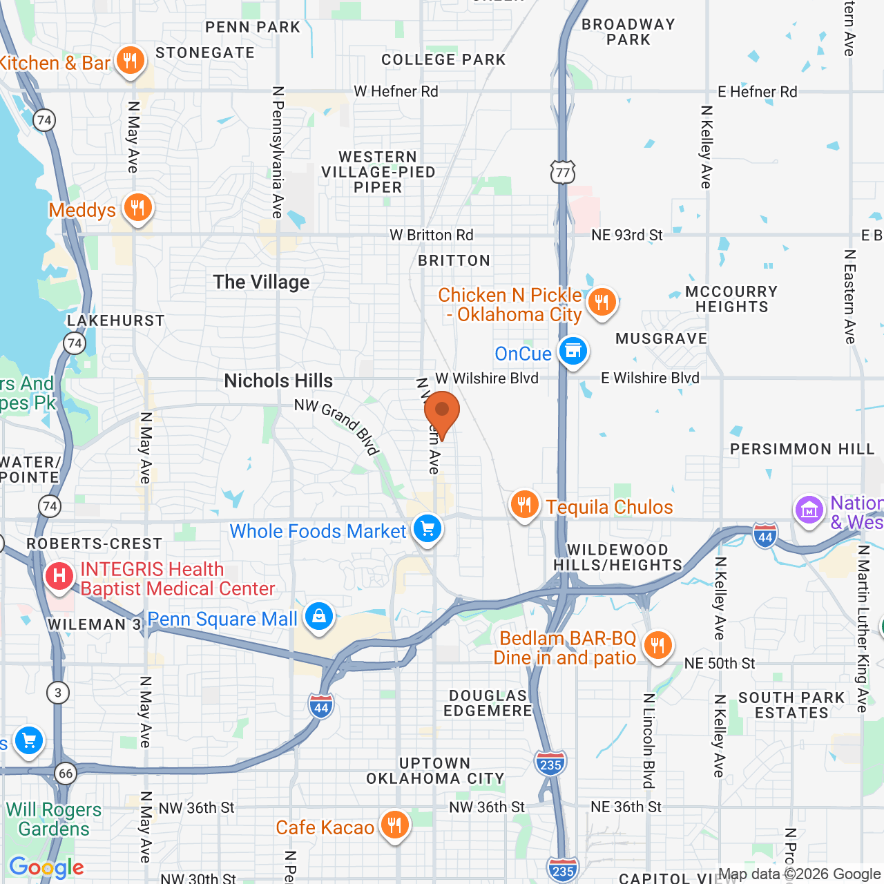Map showing Restorative Injectables Oklahoma and the surrounding 10-mile area