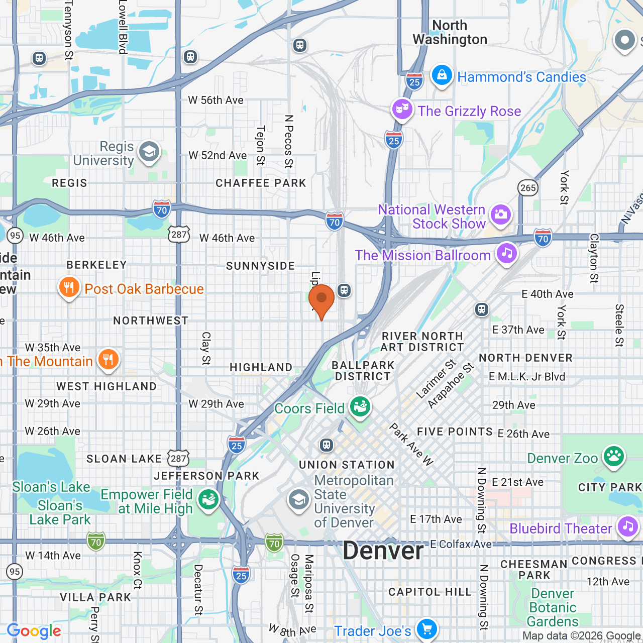 Map showing Beautiful Skin Denver (Four Point Aesthetics) and the surrounding 10-mile area